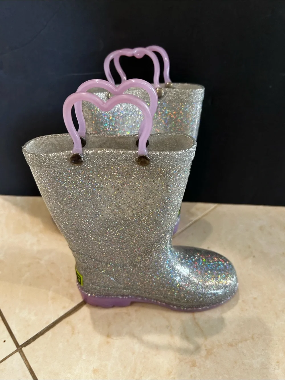 Western Chief Abby Glitter Light-Up Silver Rain Boots Girls Size 8 Toddler